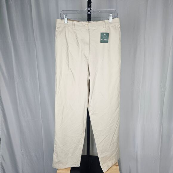 L.L. Bean Women's Wrinkle-Free Cotton Pants 14 Medium Tall NWT Beige - Picture 1 of 6